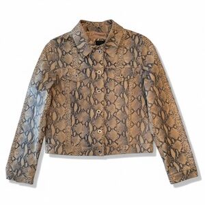 Y2K Retro Womens Colebrook & Co Brown Black Snake Print Leather Jacket Size S